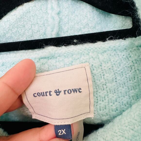 Court & Rowe Cable Knit Sweater Bennett Hooded Mint Plus Size 2X - Picture 6 of 9